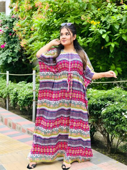 Vibrant Printed Long Kaftan for Women | Bohemian Style Maxi Kaftan Dress