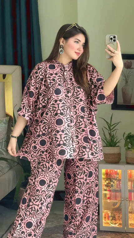 Trendy Pink Printed Co-Ord Set for Women | Casual & Comfortable Loungewear