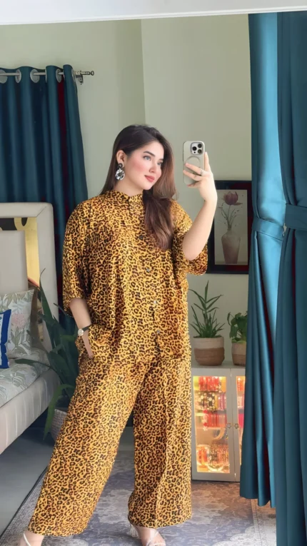 Trendy Leopard Print Co-Ord Set for Women – Stylish Two-Piece Loungewear Set | Soft Rayon Fabric